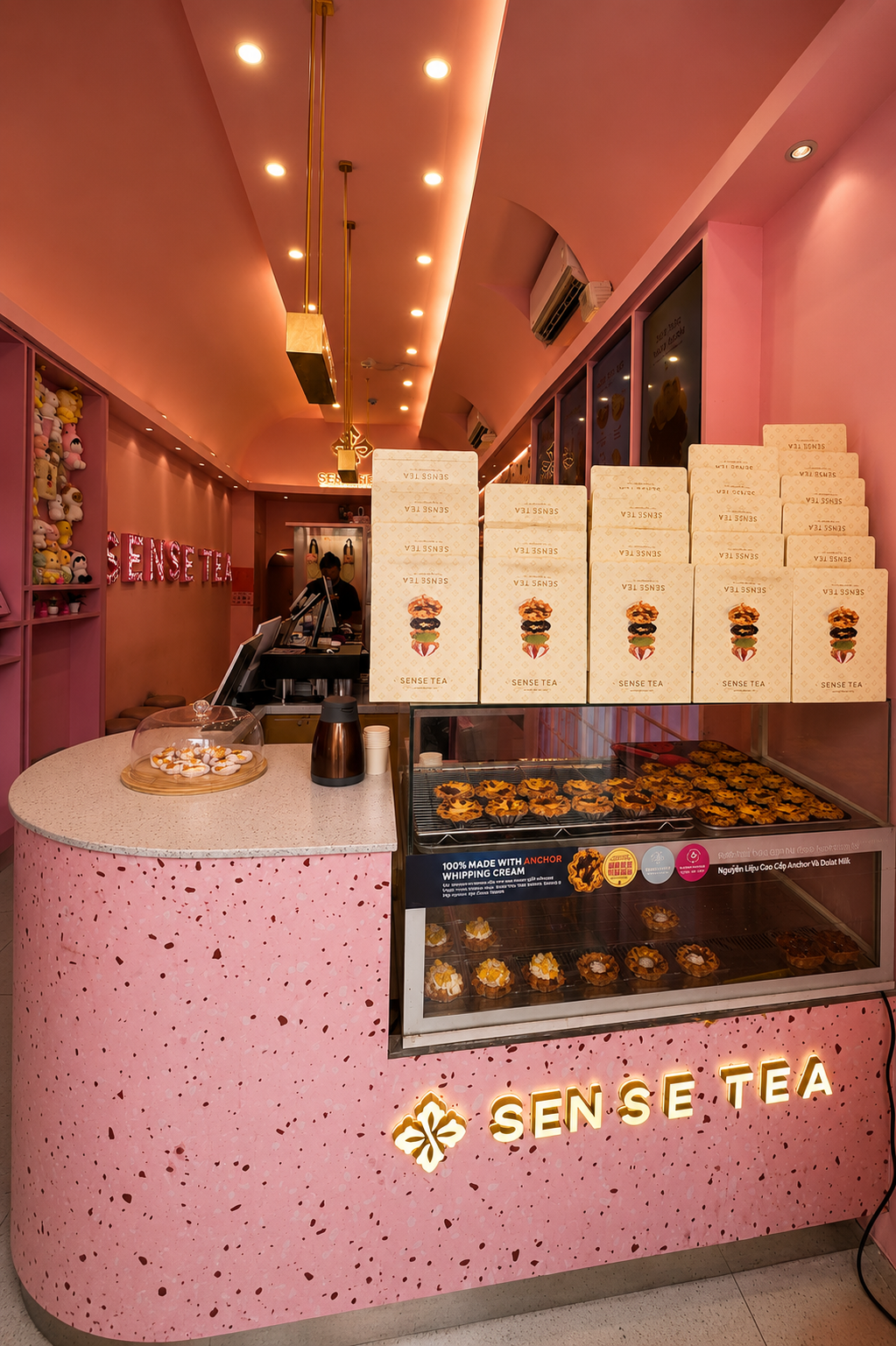 Pink Terrazzo Service Counter & Pastry Display - Sense Tea Saigon