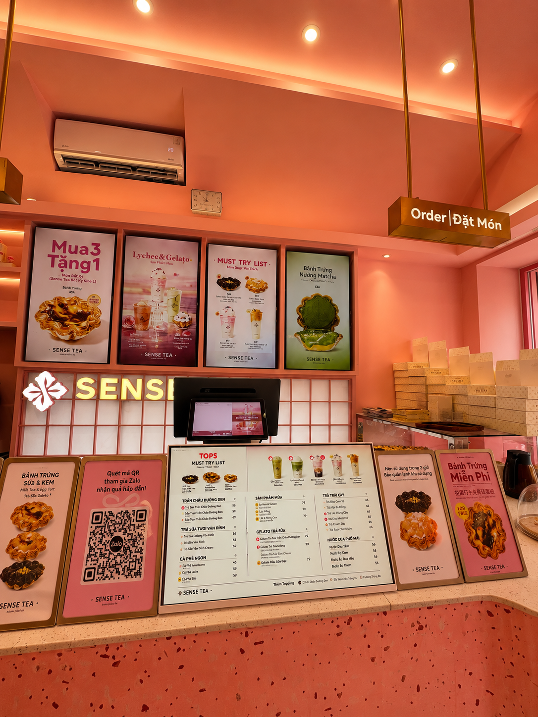 Integrated Digital Menu Wall & Ordering Counter - Sense Tea Saigon
