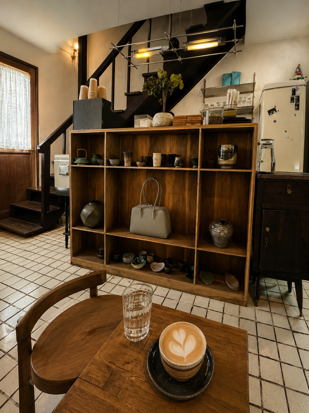 Ceramic Display Wall & Warm Wood Café Interior – Kiaacups Saigon