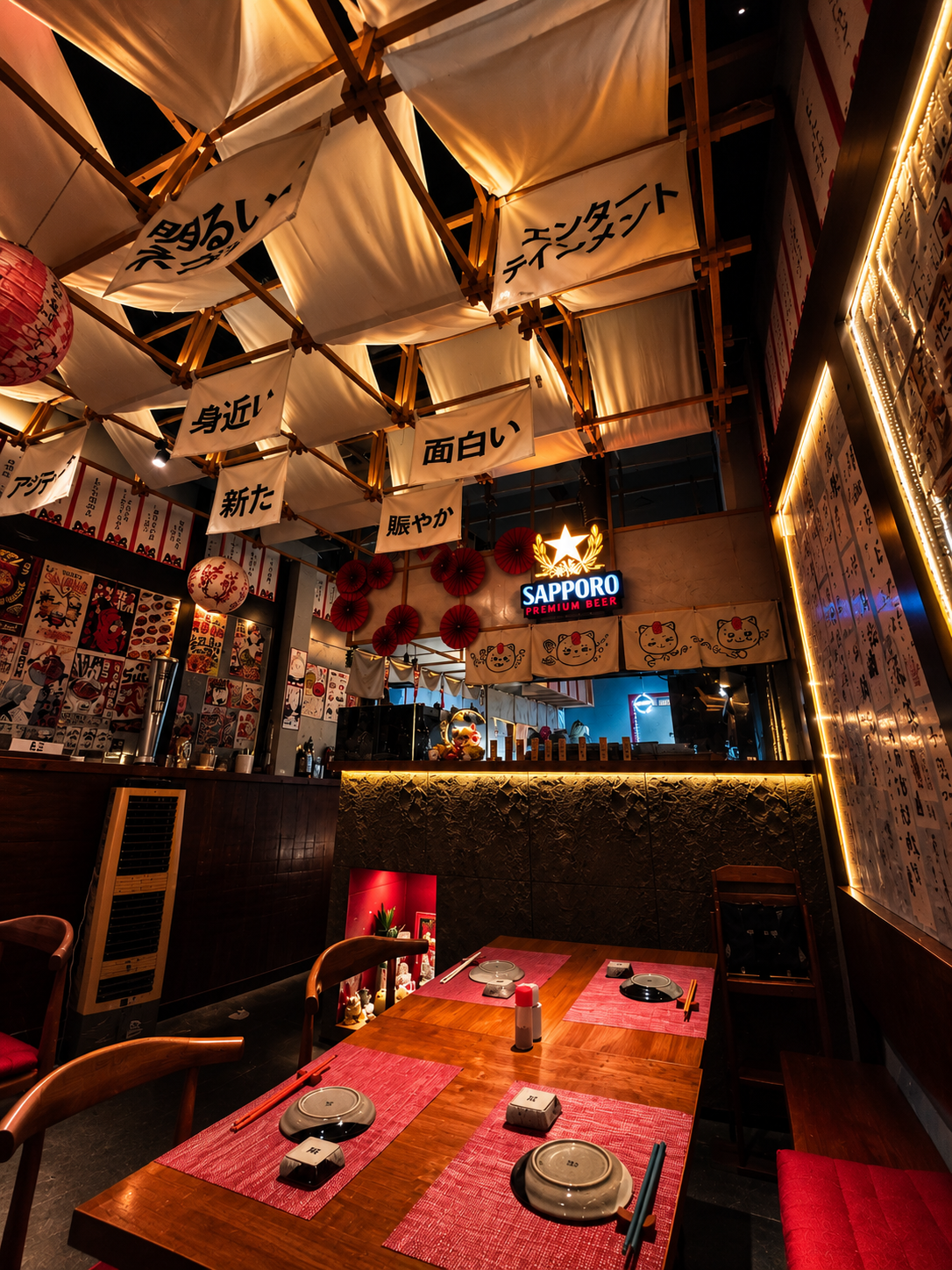 Suspended Fabric Japanese-inspired Ceiling - NEKO Saigon