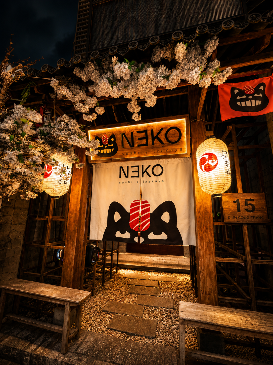 Japanese-Inspired Entrance & Noren Branding - NEKO Saigon