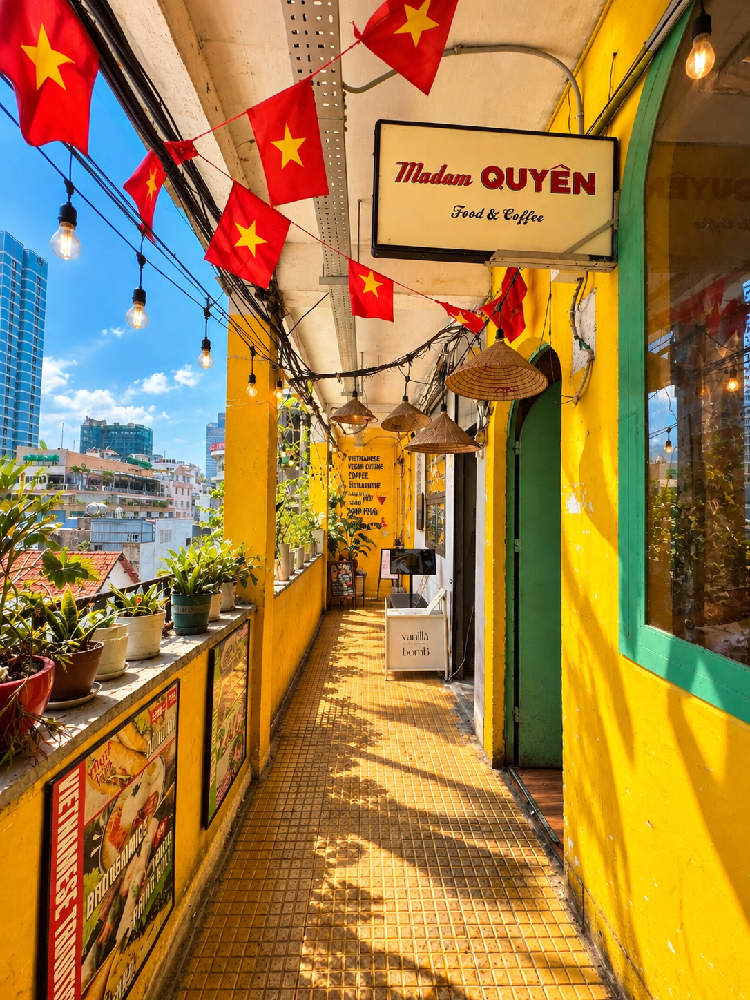 Yellow Balcony Entrance - Madam Quyên Saigon