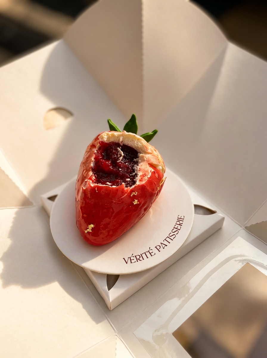 Sculptural Strawberry Dessert Elevating Takeaway Branding - Vérité Saigon